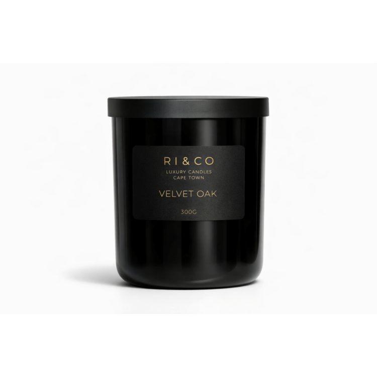RI & CO luxury scented candle Velvet Oak 300g premium luxury black glass candle Cape Town
