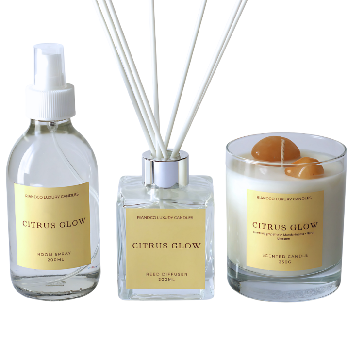 Citrus Glow Home Fragrance Set – Candle, Diffuser & Room Spray