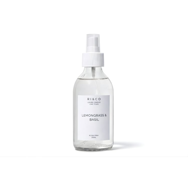 Luxury Lemongrass & Basil room spray in a minimalist glass bottle by Ri&Co