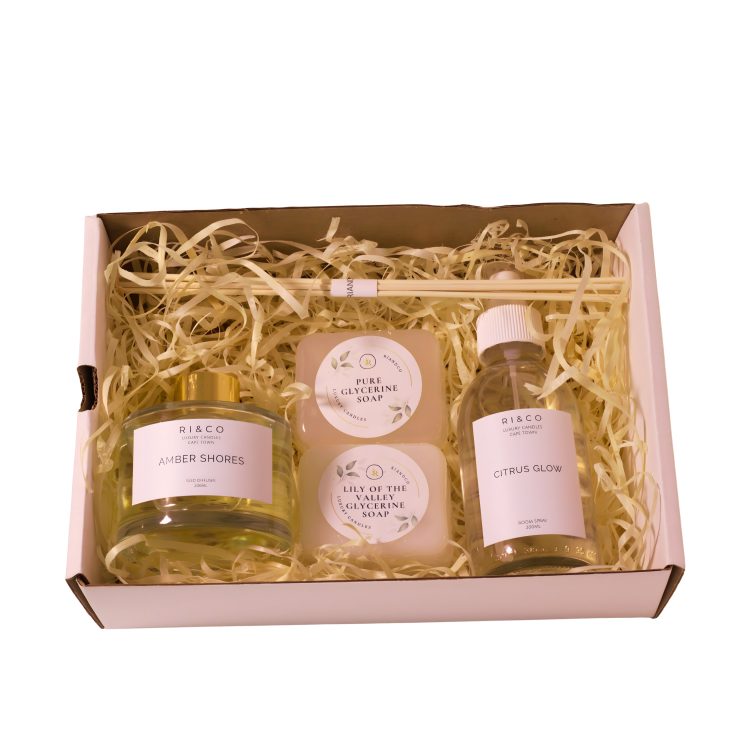 Luxury home and body gift set with diffuser, room spray and soaps