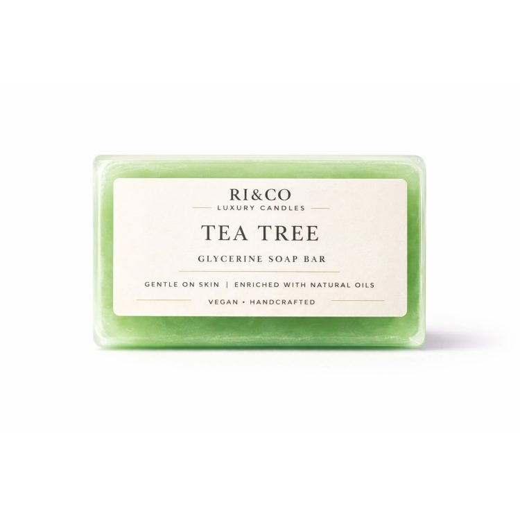 RI&CO Luxury Candles tea tree glycerine soap bar with minimalist cream label