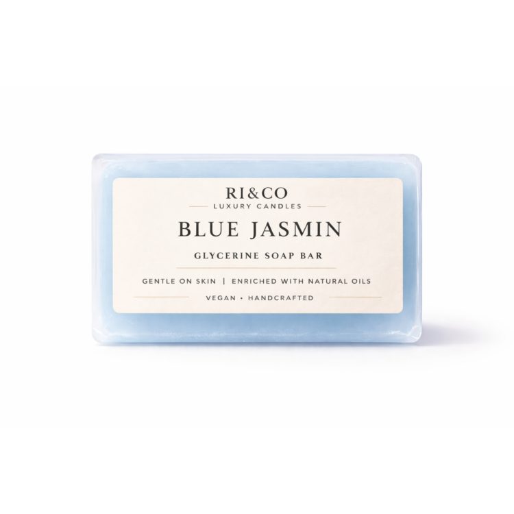 RI&CO Luxury Candles blue jasmin glycerine soap bar with minimalist cream label