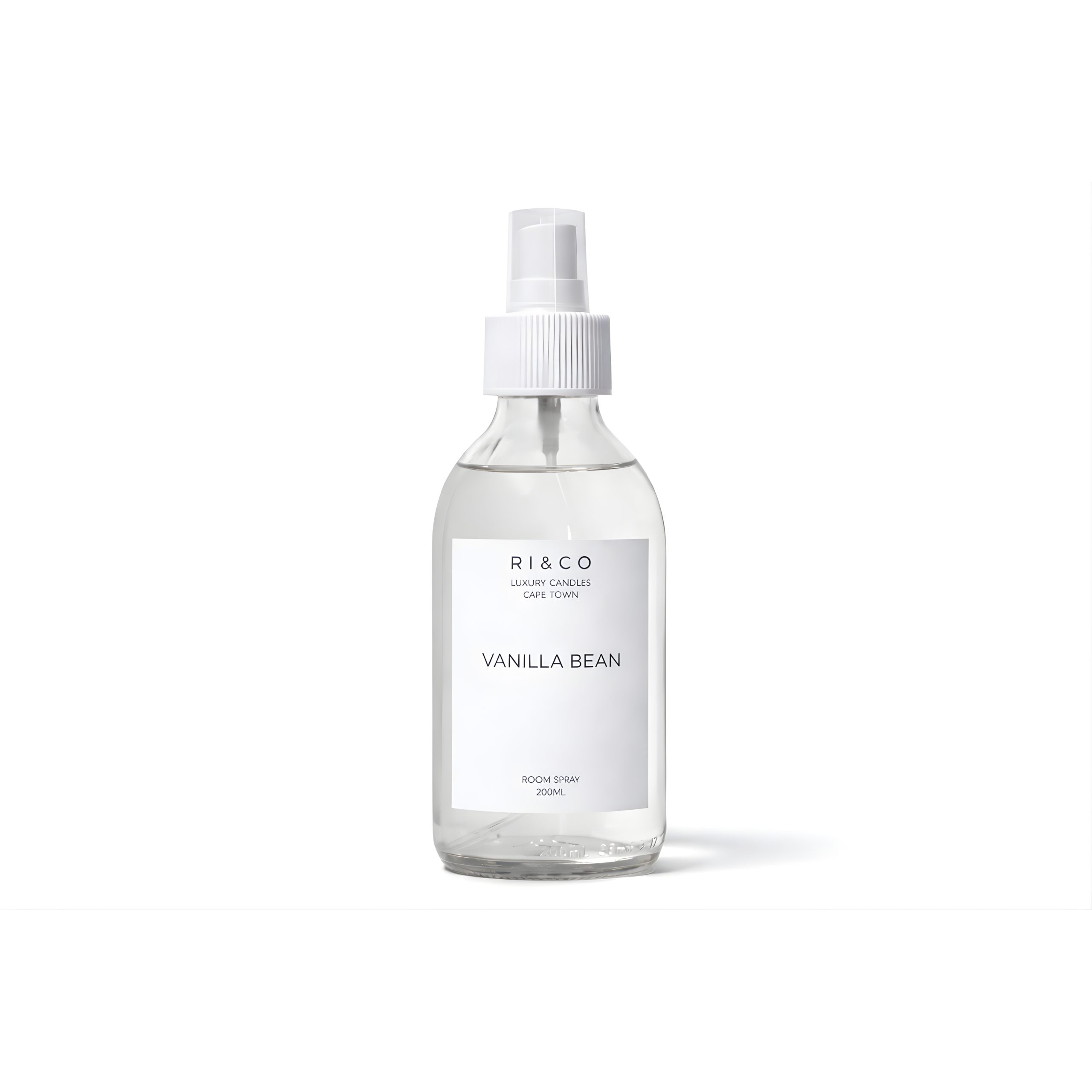 Luxury Vanilla Bean room spray in a minimalist glass bottle by Ri&Co