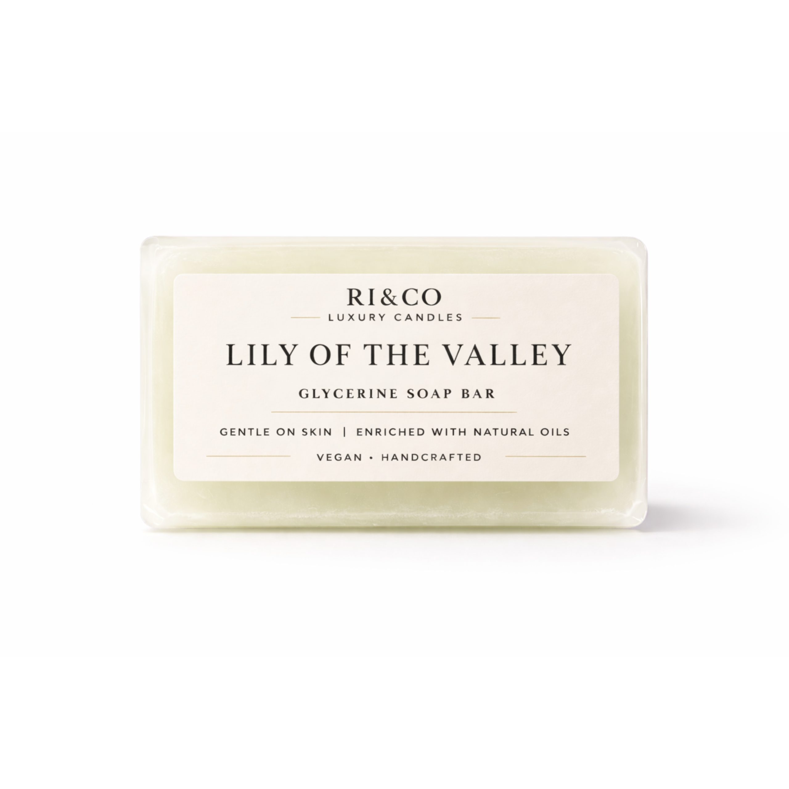 RI&CO Luxury Candles Lily of the valley glycerine soap bar with minimalist cream label