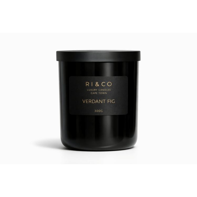RI & CO luxury scented candle Verdant Fig 300g premium black glass candle handmade in Cape Town